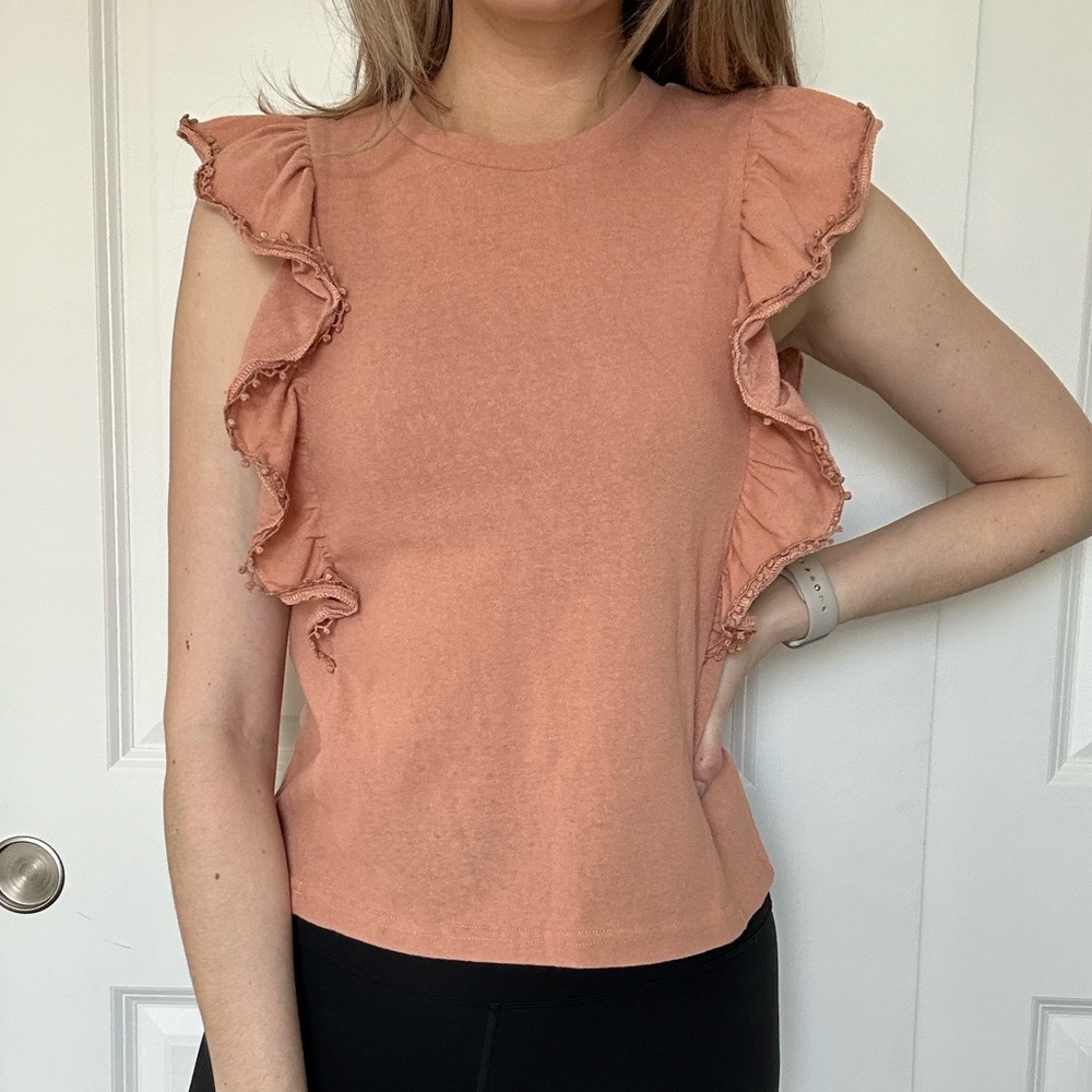 Peach Ruffle Short Sleeve Top